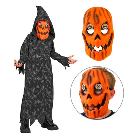 Kids Pumpkin Reaper Costume showing the pumpkin mask in close-up