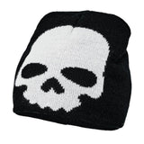 Kids black knitted beanie hat with white skull design