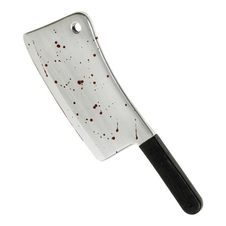 Large Bloody Meat Cleaver — An oversized 44cm cleaver with a broad rectangular silver-effect blade and dark red blood down one s