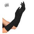 Long Black Pleated Gloves — A pair of black pleated gloves, 40cm long, cut wide enough to suit men as well as women.