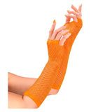 Long Neon Orange Fishnet Fingerless Gloves — view 2