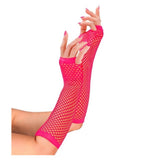 Long Neon Pink Fishnet Fingerless Gloves — view 2
