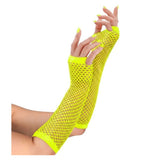 Long Neon Yellow Fishnet Fingerless Gloves — view 2