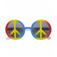 Love and Peace Round Glasses — A pair of small round hippie glasses with a multicoloured frame and tinted lenses.