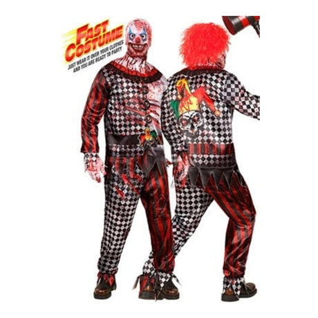 Men's Evil Clown Fast Costume with printed jacket, printed trousers and gloves