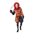 Men's Horror Clown Costume with striped clown coat, neck ruff and trousers
