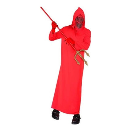 Men's Red Devil Robe Costume with red hooded robe and devil mask