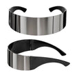 Mirror Lens Novelty Glasses — A pair of glasses with fully mirrored silver lenses that hide the eyes completely from the front.