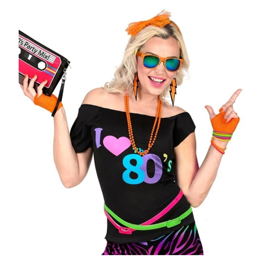 Neon Orange Fishnet Fingerless Gloves — view 4