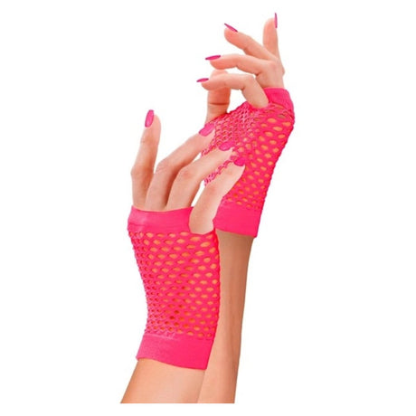 Neon Pink Fishnet Fingerless Gloves — view 2