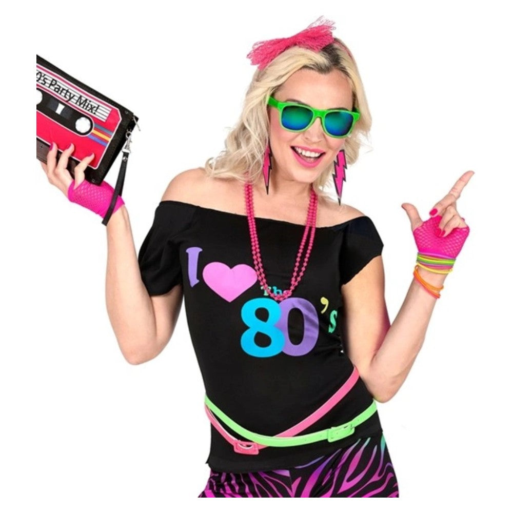 Neon Pink Fishnet Fingerless Gloves — view 4