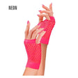 Neon Pink Fishnet Fingerless Gloves — A pair of short neon pink fishnet gloves with an open mesh weave and the fingers left free.