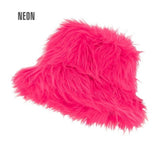 Neon pink faux fur plush bucket hat