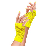 Neon Yellow Fishnet Fingerless Gloves — view 2