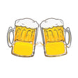 Novelty Beer Glasses — Novelty glasses moulded as two full pint glasses, amber below and a white froth head across the top.