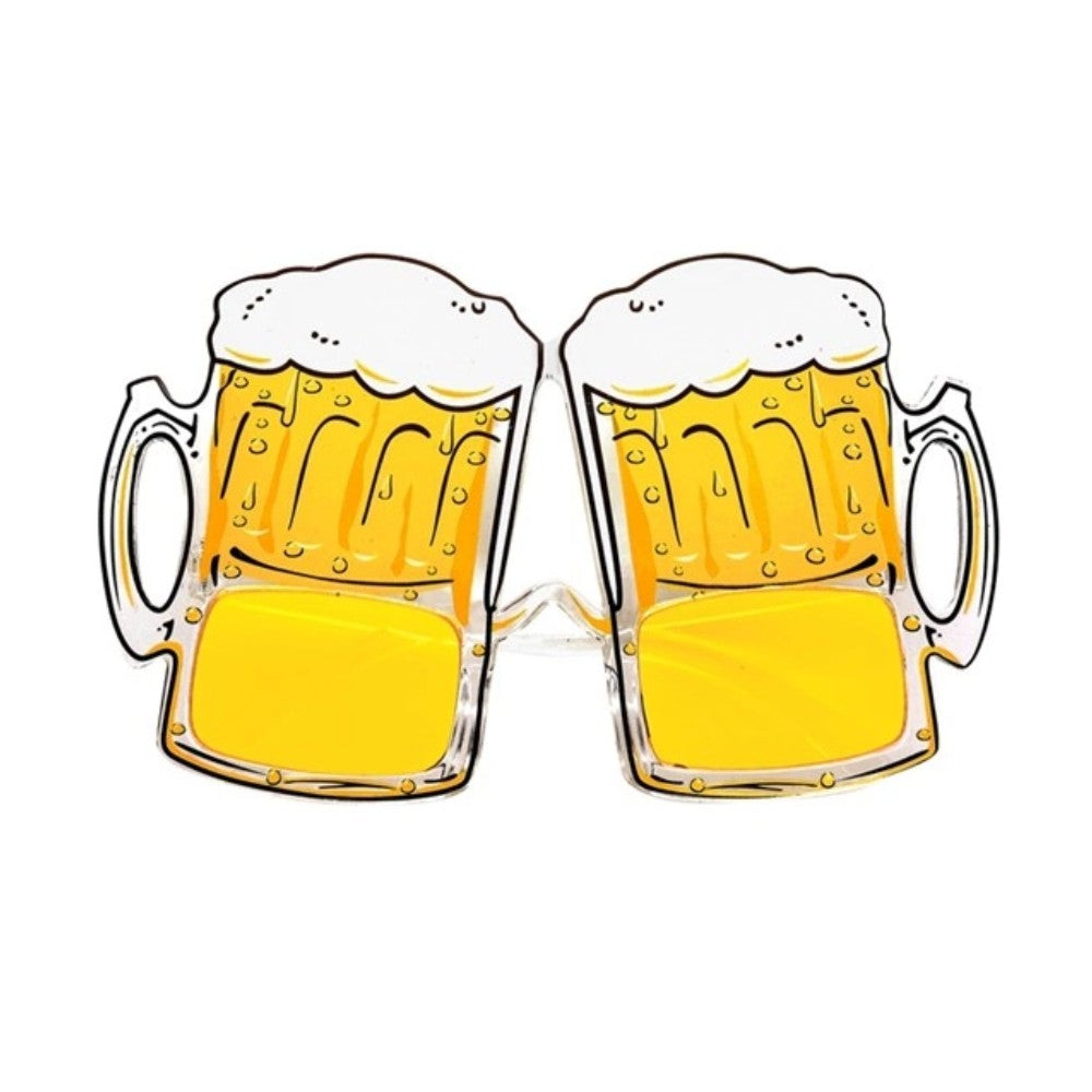 Novelty Beer Glasses — Novelty glasses moulded as two full pint glasses, amber below and a white froth head across the top.