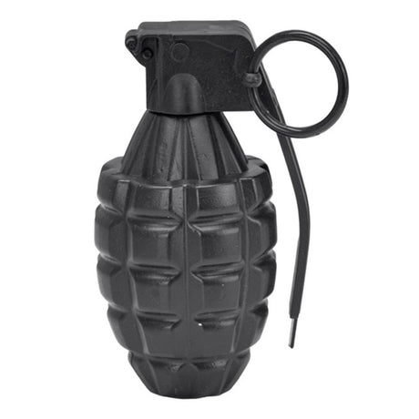 Novelty Grenade Prop — A 10cm moulded plastic grenade with a ridged body and a moulded pin and lever.