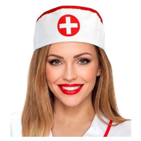 Nurse Hat — A white polyester nurse cap in the traditional folded shape, with a red cross on the front.