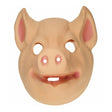 Pig Mask — A moulded plastic face mask in pink with a raised snout, small folded ears and a fixed grin.