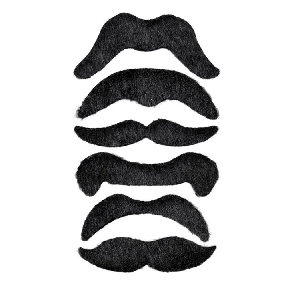 Pirate Moustache Set — A pack of six black stick-on moustaches in the curled, pointed shape that goes with a pirate costume