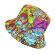 Psychedelic Print Bucket Hat — A soft polyester bucket hat covered in a swirling multicoloured psychedelic print.