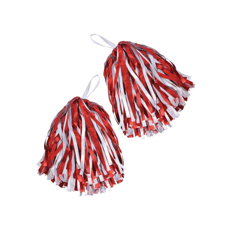 Red & White Cheerleader Pom Poms, Pair
