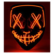 Red LED Horror Mask — A hard full-face mask with a drawn, hollow-eyed expression traced in glowing red LED lines.