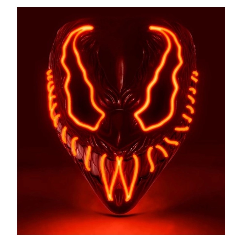 Red LED Monster Mask — A rigid full-face monster mask with a heavy brow and bared teeth, lit by red LEDs running around the