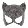 Rhinestone Cat Eye Mask — A black cat eye mask with pointed ears and clear rhinestones set around the eye openings and along t