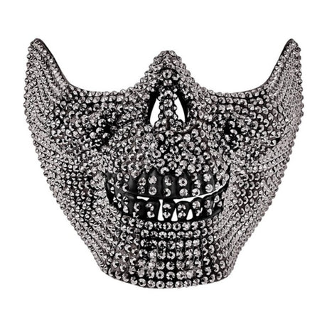 Rhinestone Skull Face Mask — A moulded skull face mask decorated with clear rhinestones set around the eye sockets and along the 