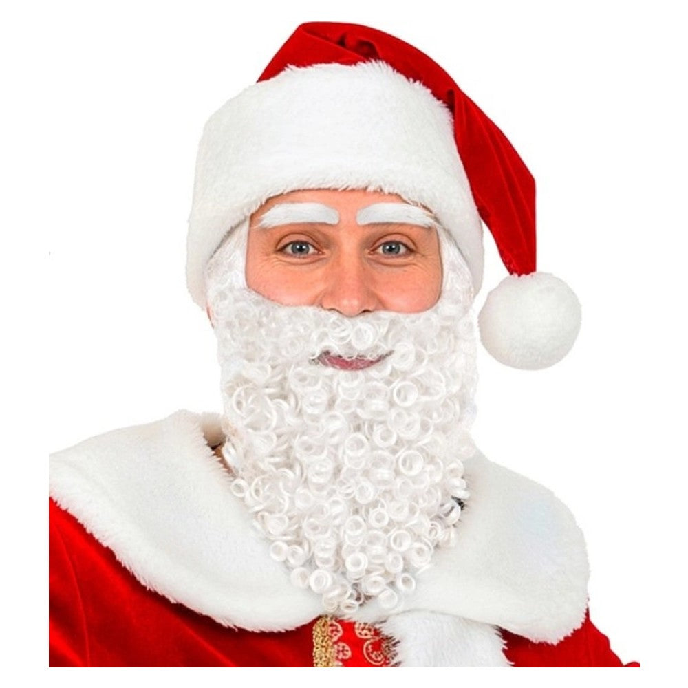 Santa Beard with Moustache and Eyebrows — A full white beard with the moustache attached and a matching pair of white eyebrows.