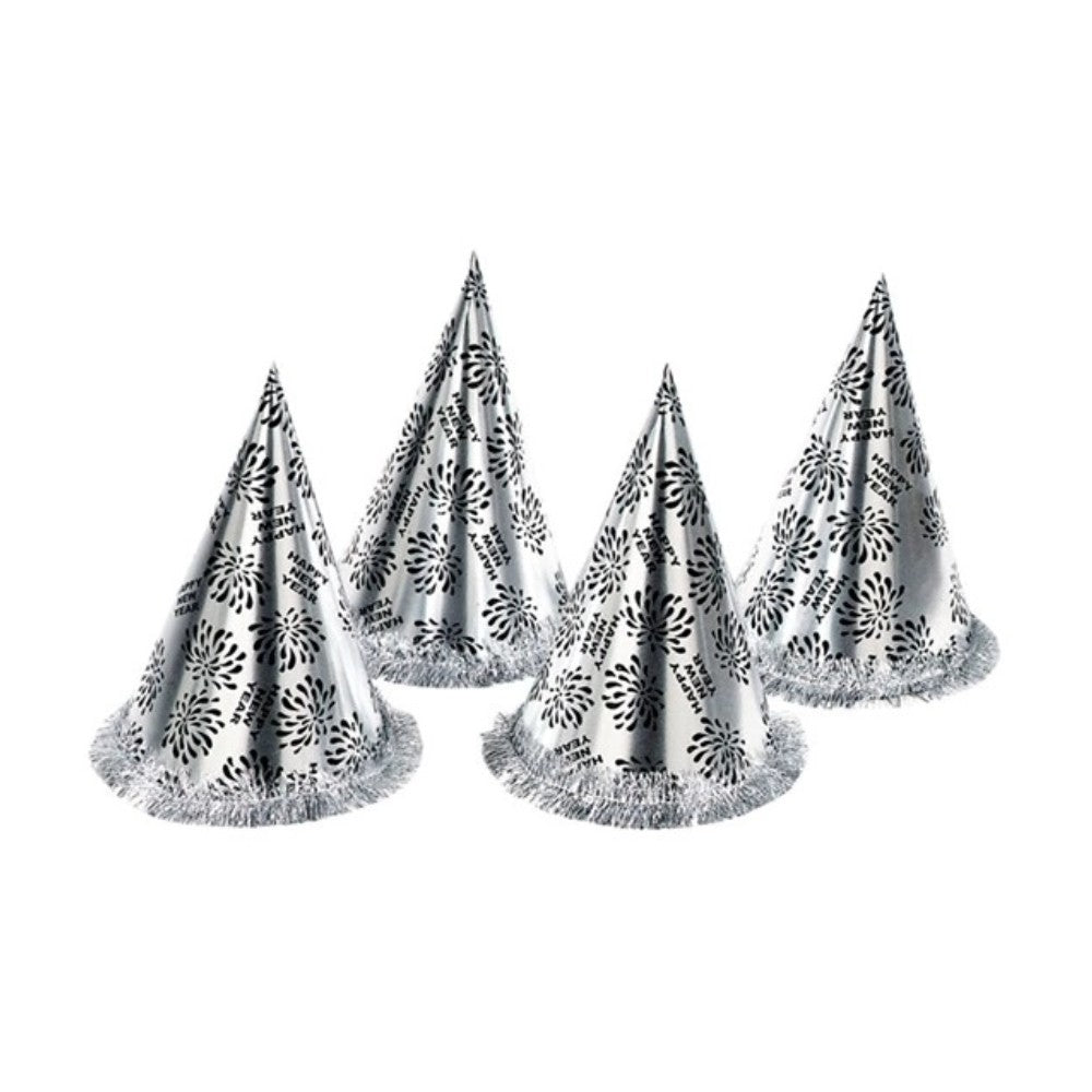 Silver Happy New Year Cone Hat with Fringe — view 2