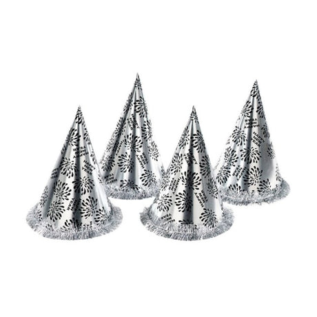 Silver Happy New Year Cone Hat with Fringe — view 2