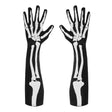 Skeleton Bones Gloves — A pair of long black gloves, 50cm to above the elbow, printed with white bones on both the front and