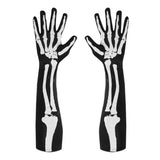 Skeleton Bones Gloves — A pair of long black gloves, 50cm to above the elbow, printed with white bones on both the front and