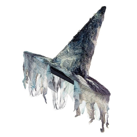 Spooky Witch Hat — A tall black pointed witch hat with a wide flat brim and a shaped crown that leans slightly at the t
