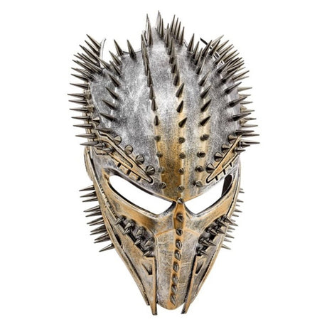 Studded Alien Hunter Mask — A heavily sculpted alien hunter mask with a ridged brow, a jaw of splayed mandibles and rows of meta