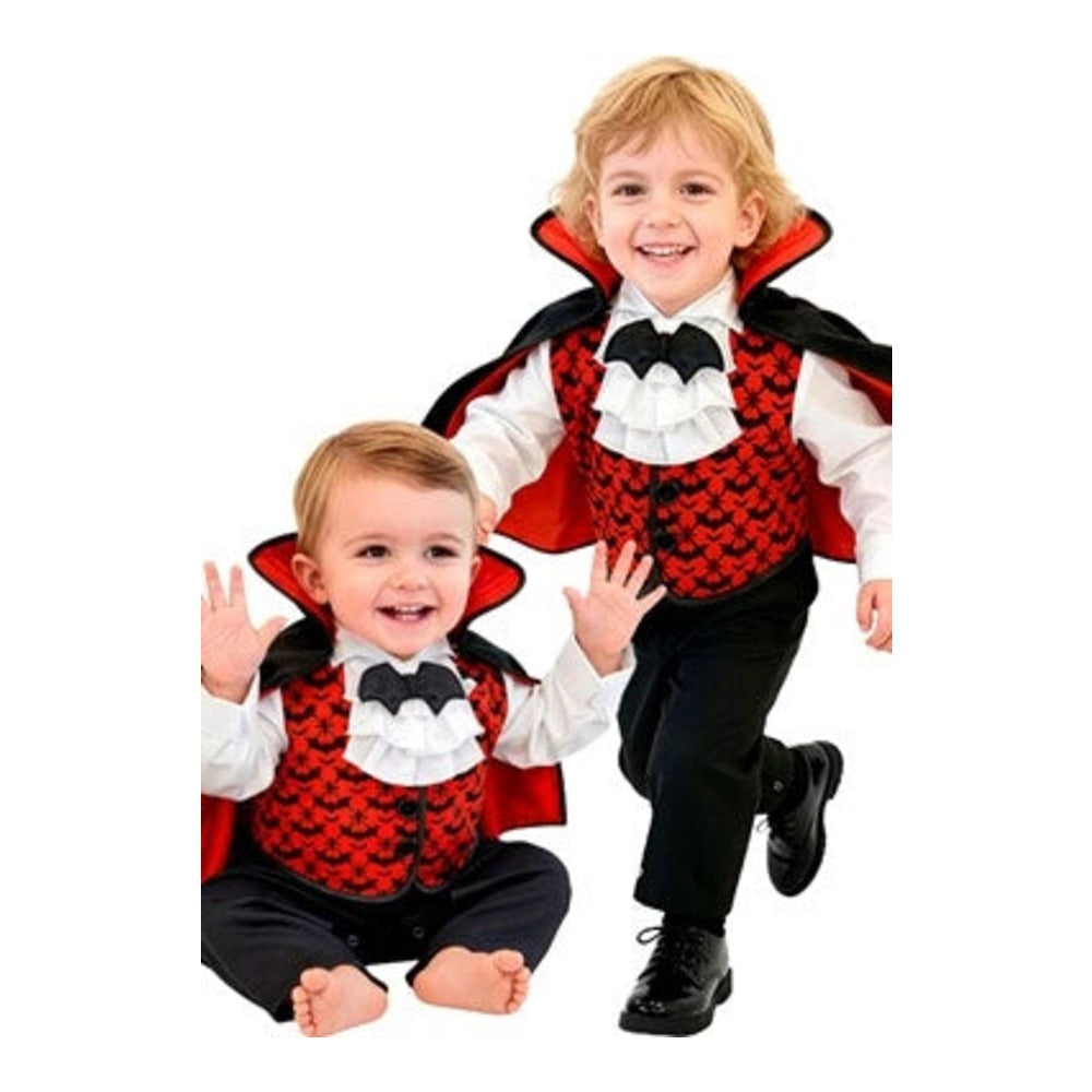 Toddler Vampire Costume with bat-print jumpsuit and attached cape