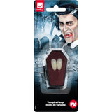 Vampire fang tooth caps shown in their retail packaging