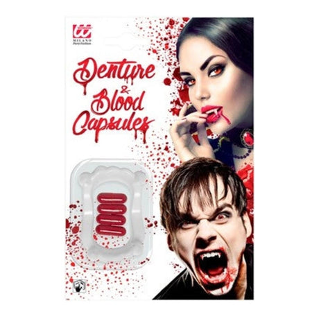 Vampire Fangs with Blood Capsules with denture-style vampire fangs and 4 blood capsules