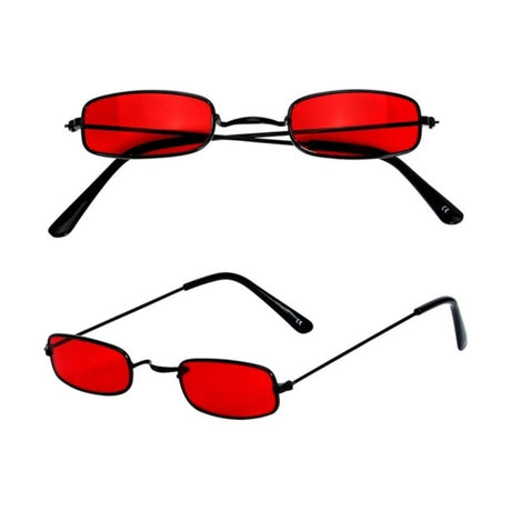Vampire Glasses — Small round glasses on a thin black metal frame with deep red tinted lenses.