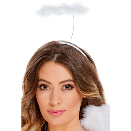 White marabou feather angel halo on a headband