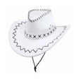 White Suede Look Cowboy Hat — A white cowboy hat in brushed suede-look polyester, with a creased crown, an upturned brim and visib