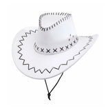 White Suede Look Cowboy Hat — A white cowboy hat in brushed suede-look polyester, with a creased crown, an upturned brim and visib