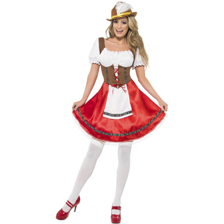 Women's Bavarian Beer Maid Costume, White and Red