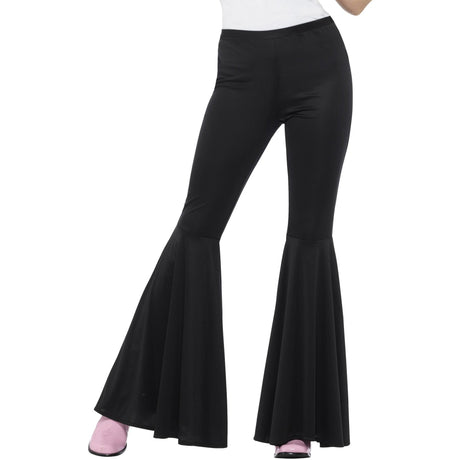 Women's black wide-leg flared trousers for 70s fancy dress