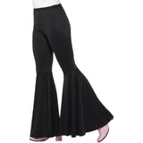 Close-up of the flared hem on the black costume trousers