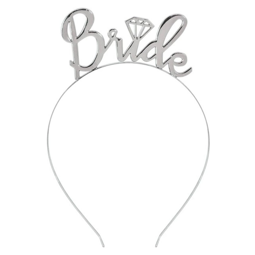 Women's Bride Tiara — A silver-tone metal tiara with a raised decorative front, curved to sit on the crown of the head.