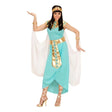 Women's Egyptian Queen Costume — A long white column dress with gold banding, worn with a wide gold collar, matching cuffs, a jewelle