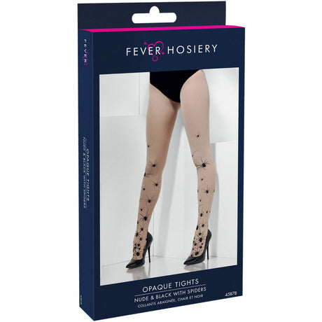 Women's Nude Opaque Tights with Black Spiders – detail view